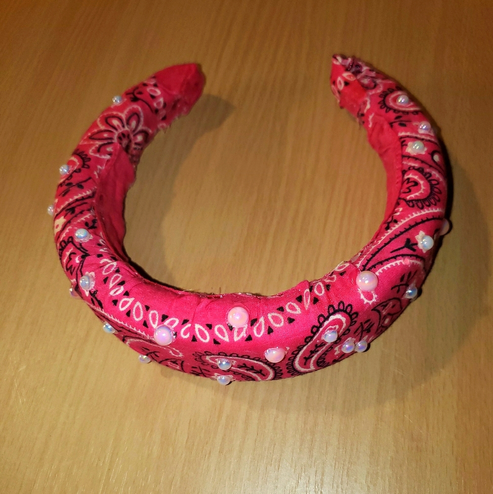Pearled pink bandana bandeau (headband)